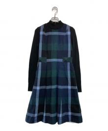 BLUE LABEL CRESTBRIDGE（ブルーレーベルクレストブリッジ）の古着「チェックワンピース」｜ブラック×グリーン