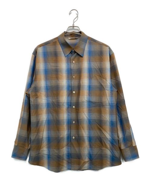 AURALEE（オーラリー）AURALEE (オーラリー) SUPER LIGHT WOOL CHECK SHIRT ブラウン×ブルー サイズ:4の古着・服飾アイテム