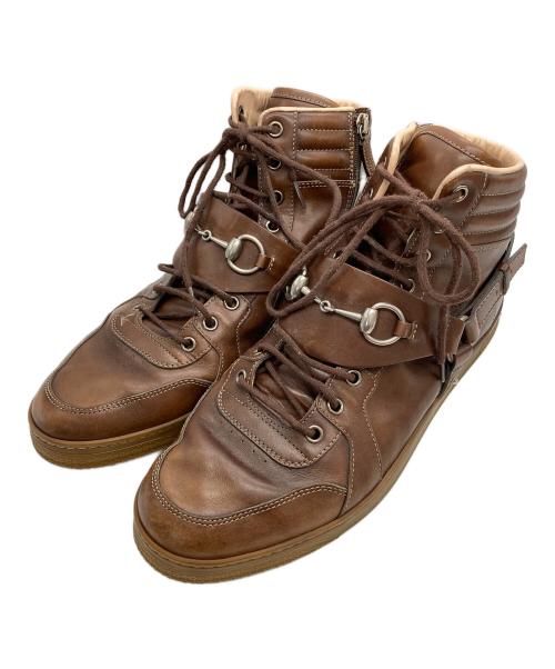 GUCCI（グッチ）GUCCI (グッチ) ホースビットハイカットスニーカー ブラウン サイズ:9の古着・服飾アイテム