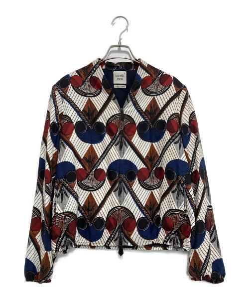 HERMES（エルメス）HERMES (エルメス) 総柄シルクノーカラージャケット ホワイト サイズ:34の古着・服飾アイテム