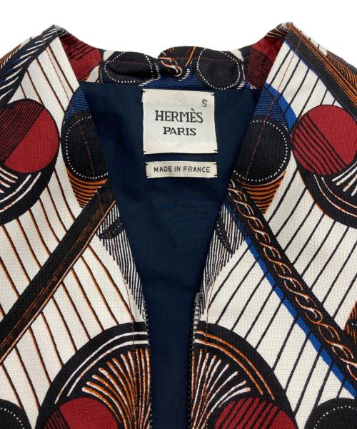 HERMES（エルメス）HERMES (エルメス) 総柄シルクノーカラージャケット ホワイト サイズ:34の古着・服飾アイテム