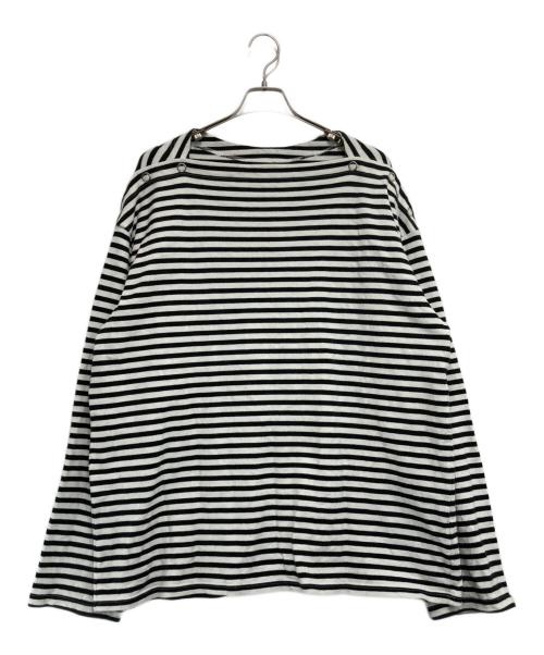 TAKAHIROMIYASHITA TheSoloIst.（タカヒロミヤシタ ザソロイスト）TAKAHIROMIYASHITA TheSoloIst. (タカヒロミヤシタ ザソロイスト) buttoned boat neck shirt ブラック×ホワイト サイズ:48の古着・服飾アイテム