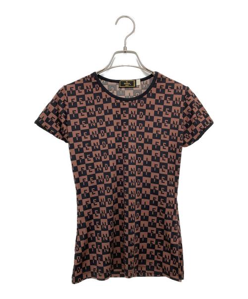 FENDI（フェンディ）FENDI (フェンディ) ロゴパターン半袖カットソー ブラウン サイズ:40の古着・服飾アイテム