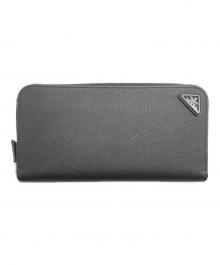 PRADA（プラダ）の古着「サフィアーノ オーガナイザー トライアングルロゴ ラウンドジップ ロングウォレット」｜ブラック