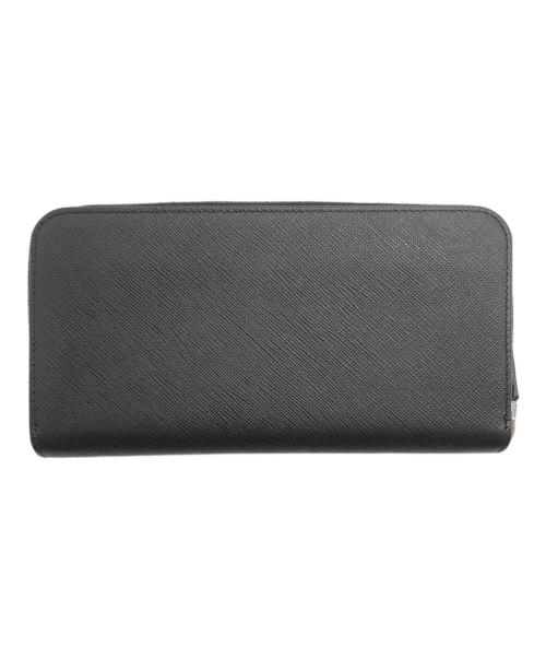 PRADA（プラダ）PRADA (プラダ) サフィアーノ オーガナイザー トライアングルロゴ ラウンドジップ ロングウォレット ブラックの古着・服飾アイテム