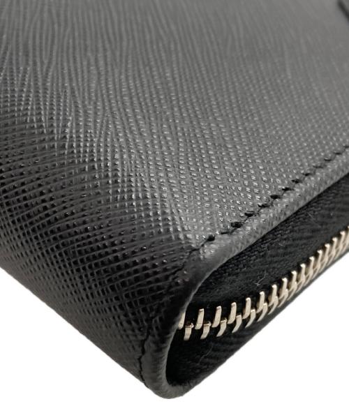 PRADA（プラダ）PRADA (プラダ) サフィアーノ オーガナイザー トライアングルロゴ ラウンドジップ ロングウォレット ブラックの古着・服飾アイテム