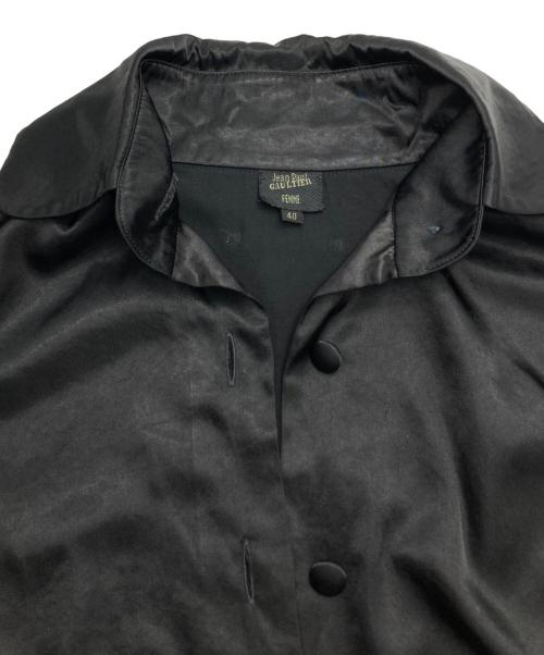Jean Paul Gaultier FEMME（ジャンポールゴルチエ フェム）Jean Paul Gaultier FEMME (ジャンポールゴルチエ フェム) ラウンドカラーサテンシャツ ブラック サイズ:40の古着・服飾アイテム