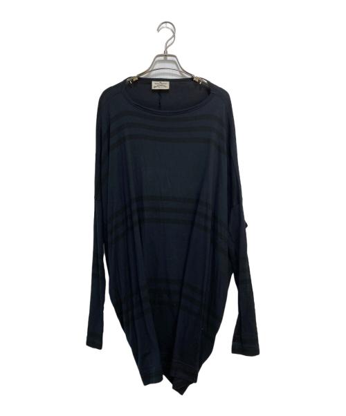 Vivienne Westwood ANGLOMANIA（ヴィヴィアンウエストウッドアングロマニア）Vivienne Westwood ANGLOMANIA (ヴィヴィアンウエストウッドアングロマニア) 変形ボーダーカットソー ネイビー サイズ:38の古着・服飾アイテム
