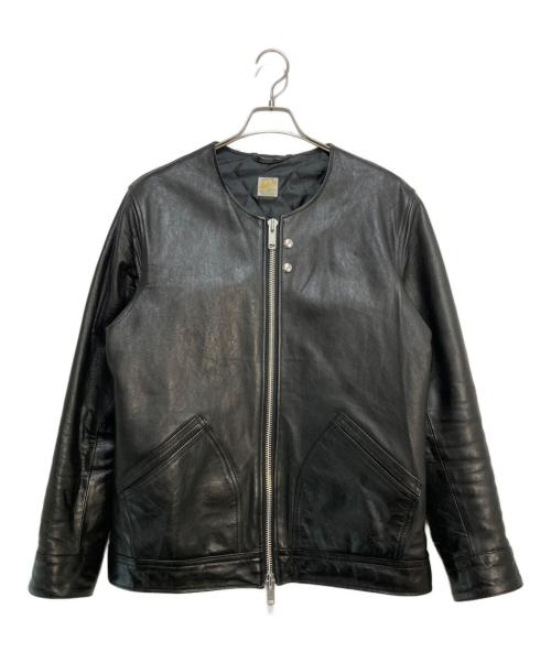 BARNS OUTFITTERS（バーンズアウトフィッターズ）BARNS OUTFITTERS (バーンズアウトフィッターズ) ノーカラーラムレザージャケット ブラック サイズ:2の古着・服飾アイテム