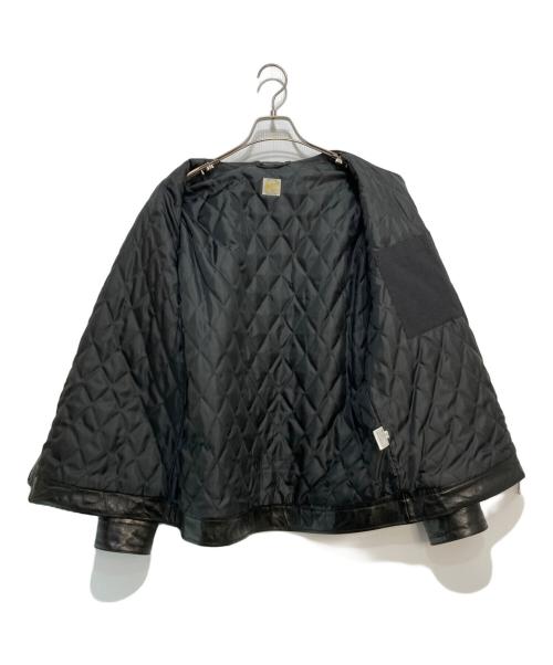 BARNS OUTFITTERS（バーンズアウトフィッターズ）BARNS OUTFITTERS (バーンズアウトフィッターズ) ノーカラーラムレザージャケット ブラック サイズ:2の古着・服飾アイテム