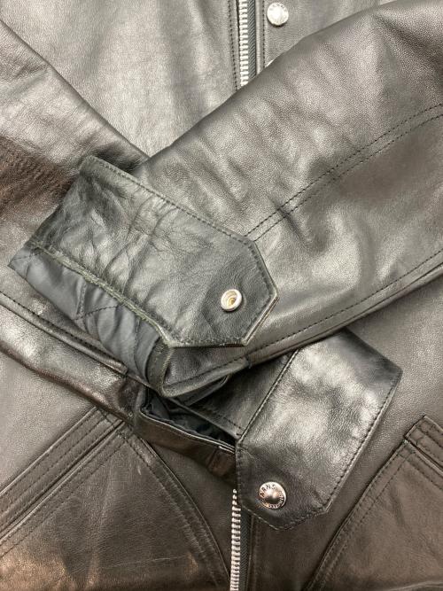 BARNS OUTFITTERS（バーンズアウトフィッターズ）BARNS OUTFITTERS (バーンズアウトフィッターズ) ノーカラーラムレザージャケット ブラック サイズ:2の古着・服飾アイテム