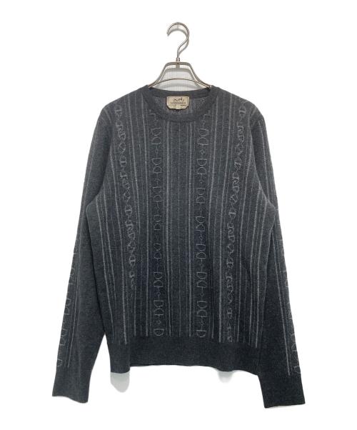HERMES（エルメス）HERMES (エルメス) シェーヌダンクルカシミヤクルーネックニット グレー サイズ:Mの古着・服飾アイテム