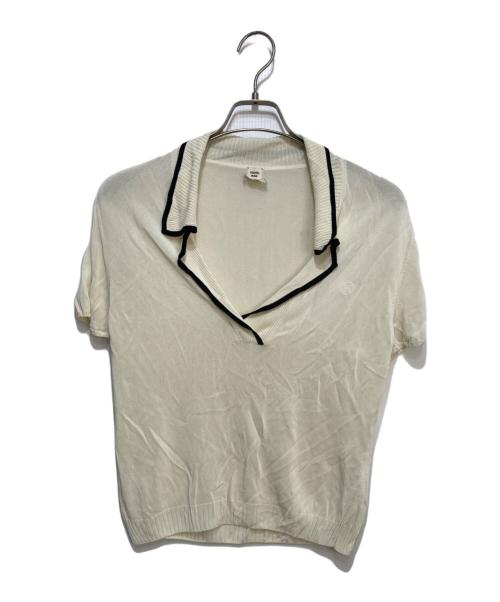 HERMES（エルメス）HERMES (エルメス) ロゴ刺繍S/Sスキッパーニット ホワイト サイズ:LAの古着・服飾アイテム