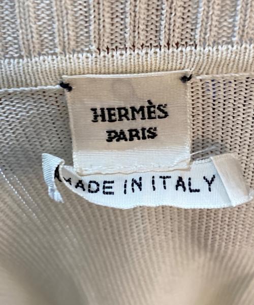 HERMES（エルメス）HERMES (エルメス) ロゴ刺繍S/Sスキッパーニット ホワイト サイズ:LAの古着・服飾アイテム