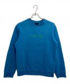 stussyステューシー）の古着「センター刺繍ロゴクルーネックスウェット」｜ブルー