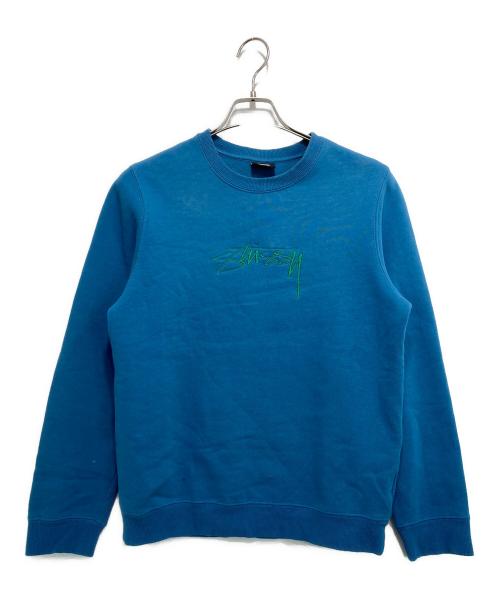 stussy（ステューシー）stussy (ステューシー) センター刺繍ロゴクルーネックスウェット ブルー サイズ:Sの古着・服飾アイテム