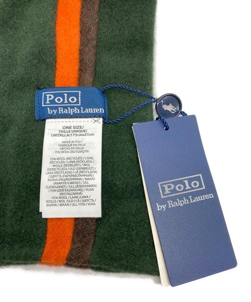 POLO RALPH LAUREN（ポロ・ラルフローレン）POLO RALPH LAUREN (ポロ・ラルフローレン) エンブレム刺繍ウールマフラー グリーン×オレンジの古着・服飾アイテム