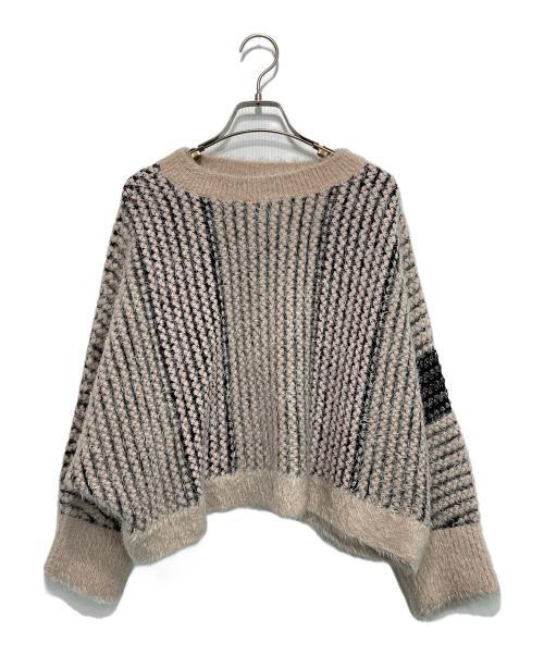 β（ベータ）β (ベータ) シャギーストライプ ニットプルオーバー ベージュ サイズ:9の古着・服飾アイテム