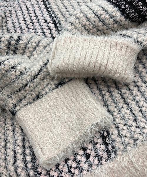 β（ベータ）β (ベータ) シャギーストライプ ニットプルオーバー ベージュ サイズ:9の古着・服飾アイテム