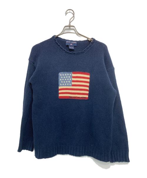 Ralph Lauren POLO SPORT（ラルフローレン ポロスポーツ）Ralph Lauren POLO SPORT (ラルフローレン ポロスポーツ) 【古着】90's星条旗 ニット ネイビー サイズ:Ｌの古着・服飾アイテム