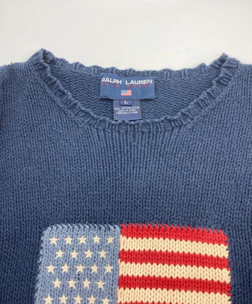 Ralph Lauren POLO SPORT（ラルフローレン ポロスポーツ）Ralph Lauren POLO SPORT (ラルフローレン ポロスポーツ) 【古着】90's星条旗 ニット ネイビー サイズ:Ｌの古着・服飾アイテム