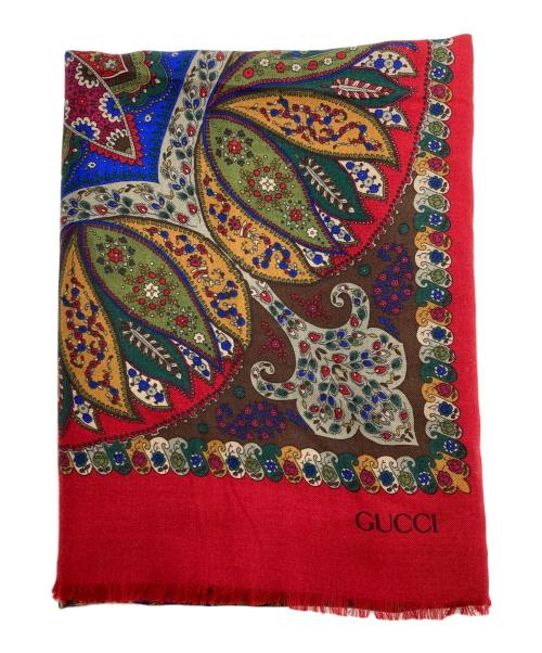 GUCCI（グッチ）GUCCI (グッチ) ペイズリー柄ウールシルク大判ストール レッドの古着・服飾アイテム