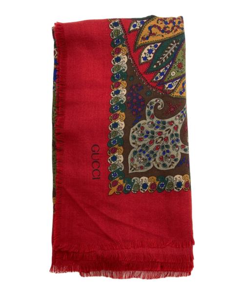 GUCCI（グッチ）GUCCI (グッチ) ペイズリー柄ウールシルク大判ストール レッドの古着・服飾アイテム