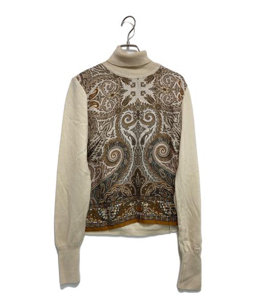 ETRO（エトロ）ETRO (エトロ) スカーフ切替タートルネックニット アイボリー サイズ:44の古着・服飾アイテム