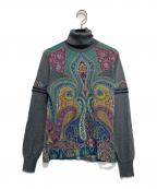 ETROエトロ）の古着「ペイズリー切替タートルネックニット」｜グレー