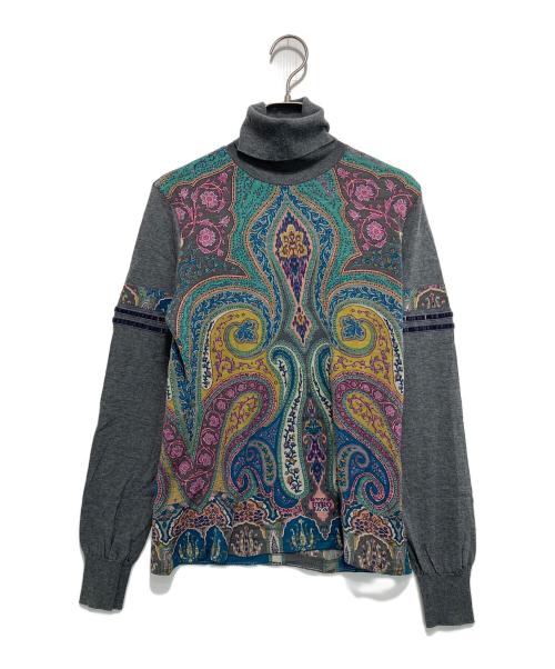 ETRO（エトロ）ETRO (エトロ) ペイズリー切替タートルネックニット グレー サイズ:44の古着・服飾アイテム