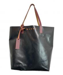 MARNI（マルニ）の古着「ポリエステル×レザーバイカラーロゴトートバッグ」｜ブルー×ブラック