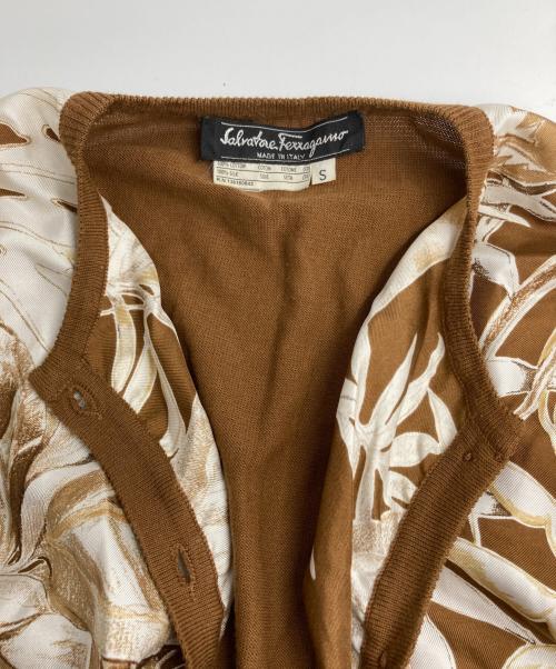 Salvatore Ferragamo（サルヴァトーレ フェラガモ）Salvatore Ferragamo (サルヴァトーレ フェラガモ) シルク切替カーディガン ブラウン サイズ:Sの古着・服飾アイテム