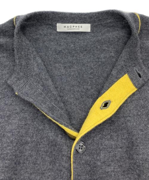 MACPHEE（マカフィー）MACPHEE (マカフィー) プレーンウール クルーネックカーディガン グレー×イエロー サイズ:Sの古着・服飾アイテム