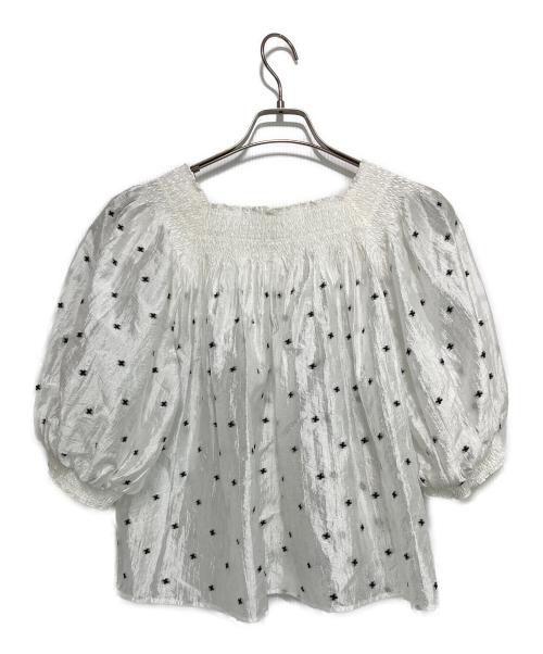 BALLSEY（ボールジィ）BALLSEY (ボールジィ) シャーリングジャカード スクエアネックプルオーバー ホワイト サイズ:36の古着・服飾アイテム