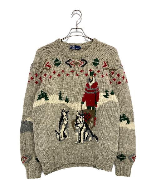 POLO RALPH LAUREN（ポロ・ラルフローレン）POLO RALPH LAUREN (ポロ・ラルフローレン) ハスキー柄 ウールクルーネックニット グレー サイズ:Lの古着・服飾アイテム