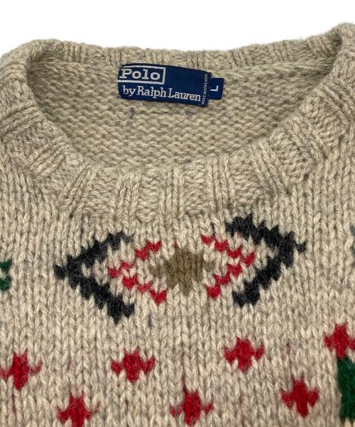 POLO RALPH LAUREN（ポロ・ラルフローレン）POLO RALPH LAUREN (ポロ・ラルフローレン) ハスキー柄 ウールクルーネックニット グレー サイズ:Lの古着・服飾アイテム