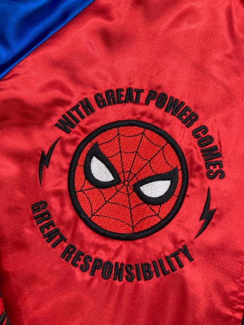 MARVEL（マーベル）MARVEL (マーベル) 刺繍サテンスカジャン レッド サイズ:Lの古着・服飾アイテム