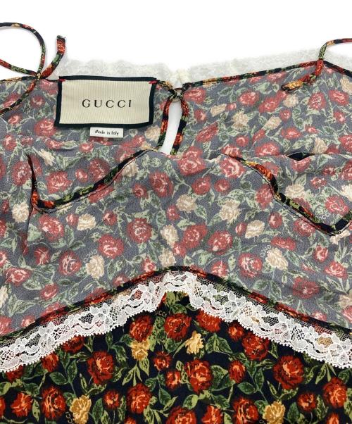 GUCCI（グッチ）GUCCI (グッチ) 花柄キャミソールブラウス レッド×グリーン×ブラック サイズ:40の古着・服飾アイテム