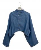 Ameriアメリ）の古着「ROUND SHORT SYNTHETIC LEATHER JACKET」｜スカイブルー