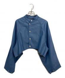 Ameri（アメリ）の古着「ROUND SHORT SYNTHETIC LEATHER JACKET」｜スカイブルー