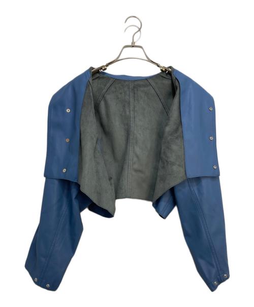 Ameri（アメリ）Ameri (アメリ) ROUND SHORT SYNTHETIC LEATHER JACKET スカイブルー サイズ:Fの古着・服飾アイテム