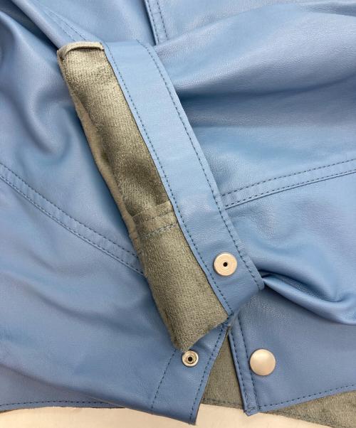 Ameri（アメリ）Ameri (アメリ) ROUND SHORT SYNTHETIC LEATHER JACKET スカイブルー サイズ:Fの古着・服飾アイテム
