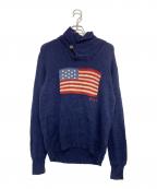 POLO RALPH LAURENポロ・ラルフローレン）の古着「星条旗 ショールカラーニット」｜ネイビー