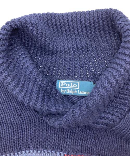 POLO RALPH LAUREN（ポロ・ラルフローレン）POLO RALPH LAUREN (ポロ・ラルフローレン) 星条旗 ショールカラーニット ネイビー サイズ:Mの古着・服飾アイテム