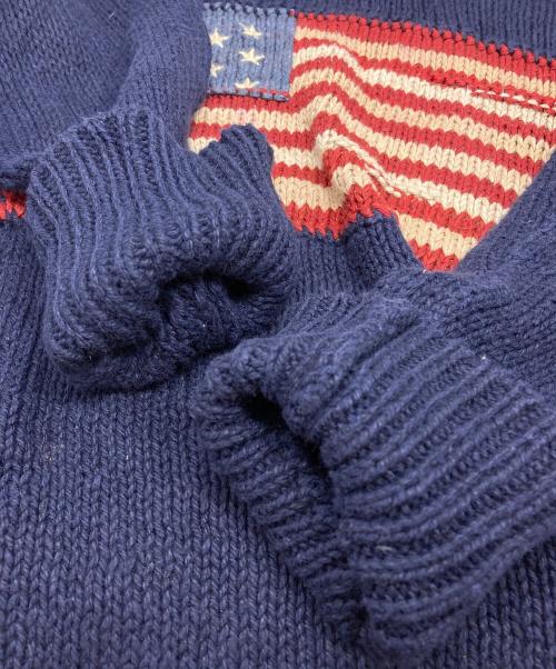 POLO RALPH LAUREN（ポロ・ラルフローレン）POLO RALPH LAUREN (ポロ・ラルフローレン) 星条旗 ショールカラーニット ネイビー サイズ:Mの古着・服飾アイテム