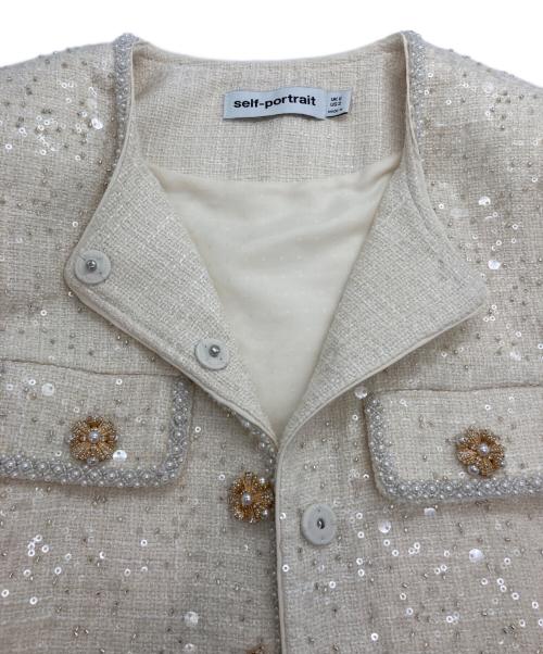 SELF PORTRAIT（セルフ ポートレイト）SELF PORTRAIT (セルフ ポートレイト) 装飾ツイードジャケット ホワイト サイズ:UK6の古着・服飾アイテム
