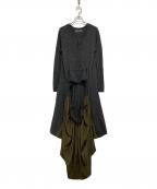 yohji yamamoto+noirヨウジヤマモトプリュスノアール）の古着「ニット切替デザインワンピース」｜グレー×オリーブ