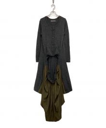 yohji yamamoto+noir（ヨウジヤマモトプリュスノアール）の古着「ニット切替デザインワンピース」｜グレー×オリーブ