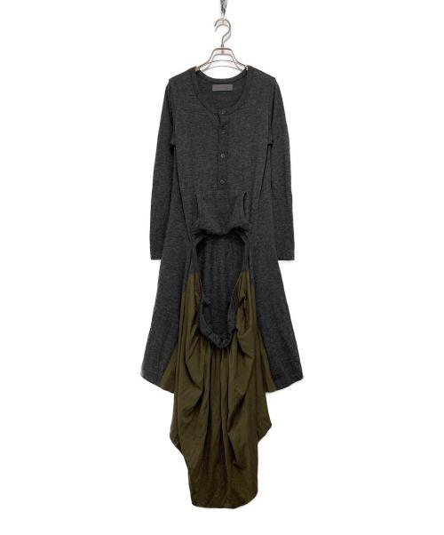 yohji yamamoto+noir（ヨウジヤマモトプリュスノアール）yohji yamamoto+noir (ヨウジヤマモトプリュスノアール) ニット切替デザインワンピース グレー×オリーブ サイズ:2の古着・服飾アイテム