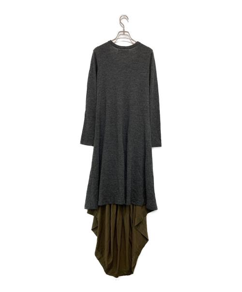 yohji yamamoto+noir（ヨウジヤマモトプリュスノアール）yohji yamamoto+noir (ヨウジヤマモトプリュスノアール) ニット切替デザインワンピース グレー×オリーブ サイズ:2の古着・服飾アイテム